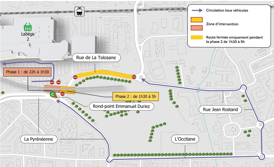 Ligne C : travaux de nuit secteur Labège Madron